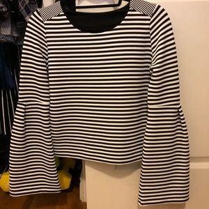 Karen Miller Black Bell Sleeve Striped Top